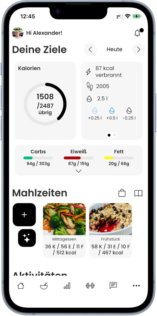 GymClub App: Ernährungsziele mit Kalorien und Makros