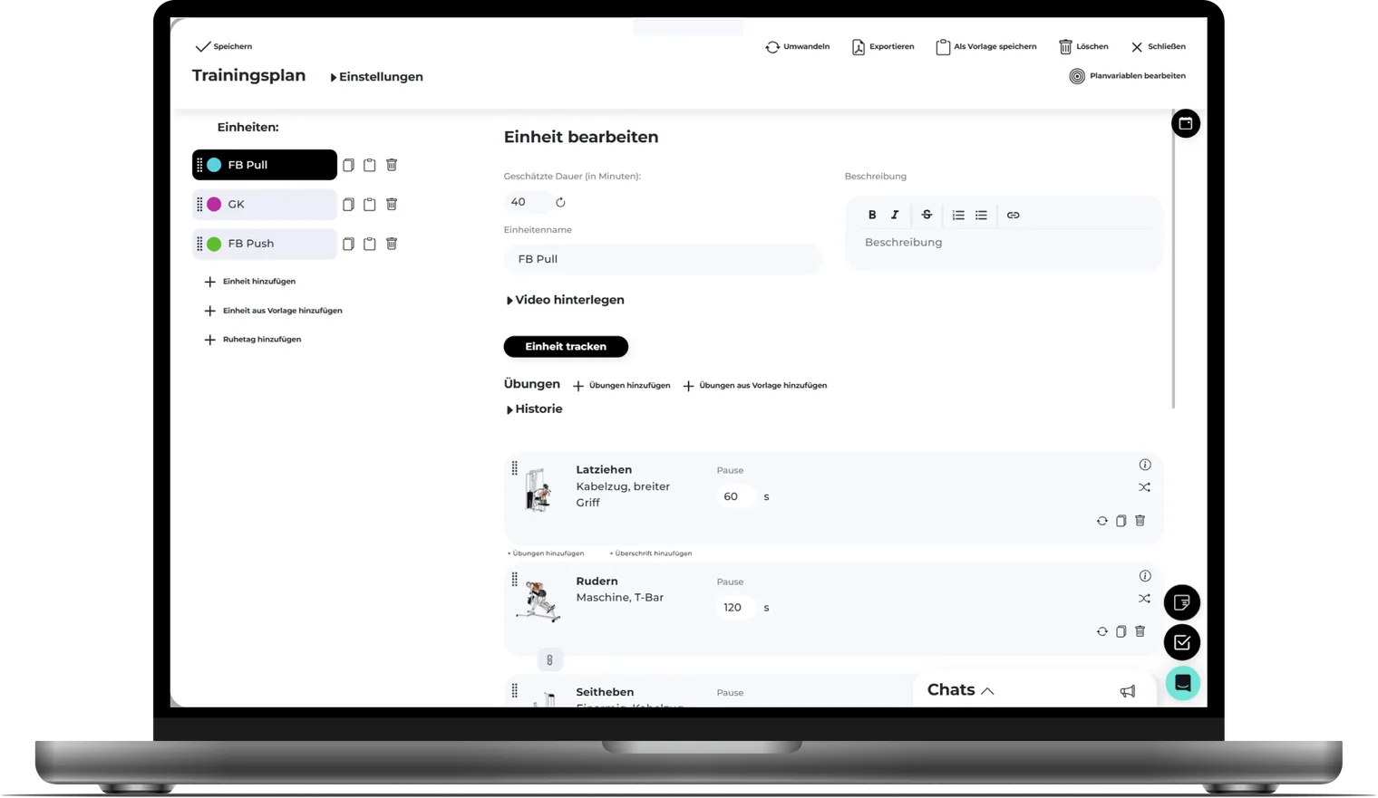 ClubZone: Trainingsplan-Editor mit Einheiten und Übungen